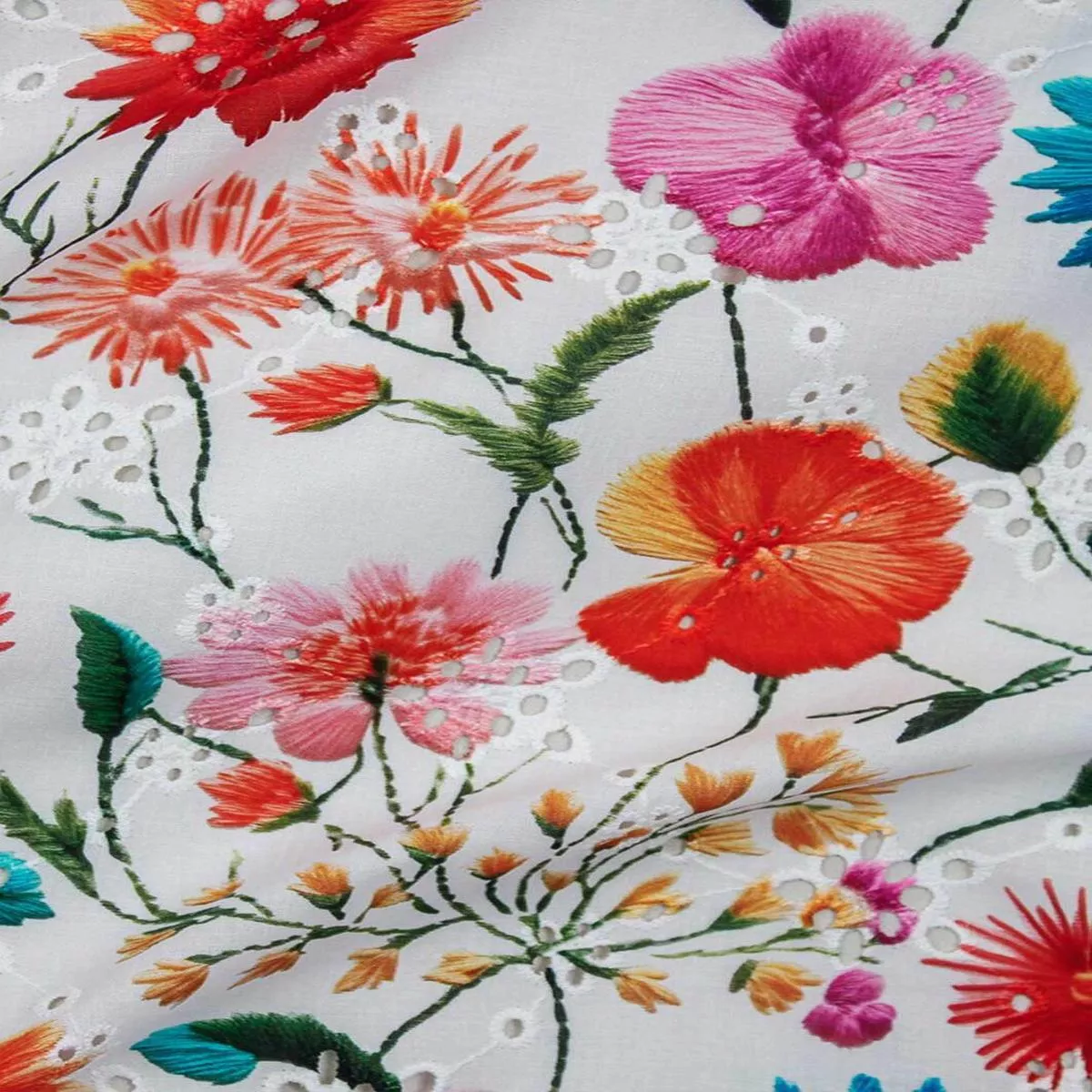Digital Bloom Eyelet White Multi