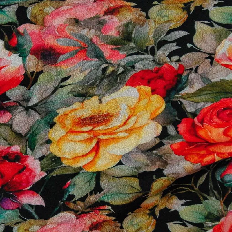 Digital Rose Crepe Black / Multi