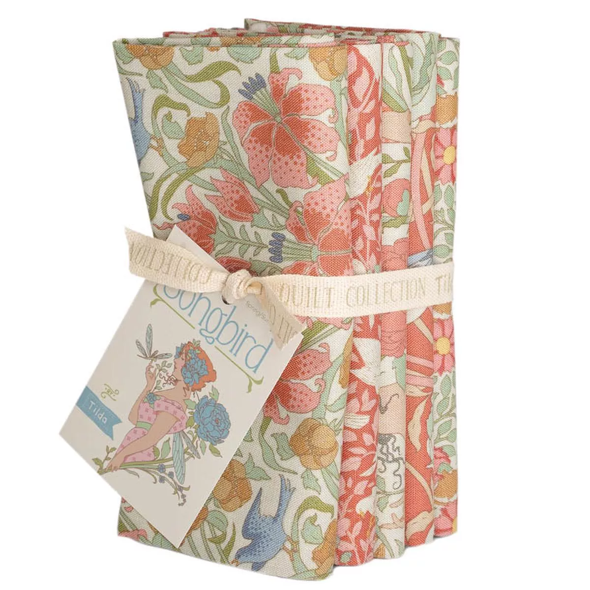 fabric-5-fat-1-4s-20-x-22-bundle-from-tilda-songbird-collection-coral-til300252 Fabric, 5 Fat 1/4s (20″ X 22″) bundle from Tilda, SONGBIRD Collection CORAL, TIL300252
