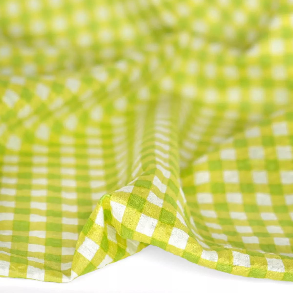 Gingham Crinkle Cotton – Lime/Ivory