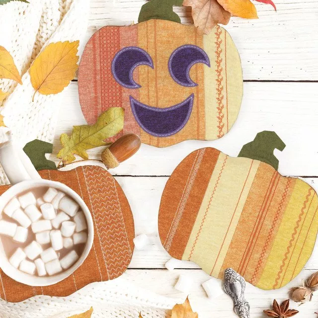 Pumpkin Patch Mug Rugs Machine Embroidery