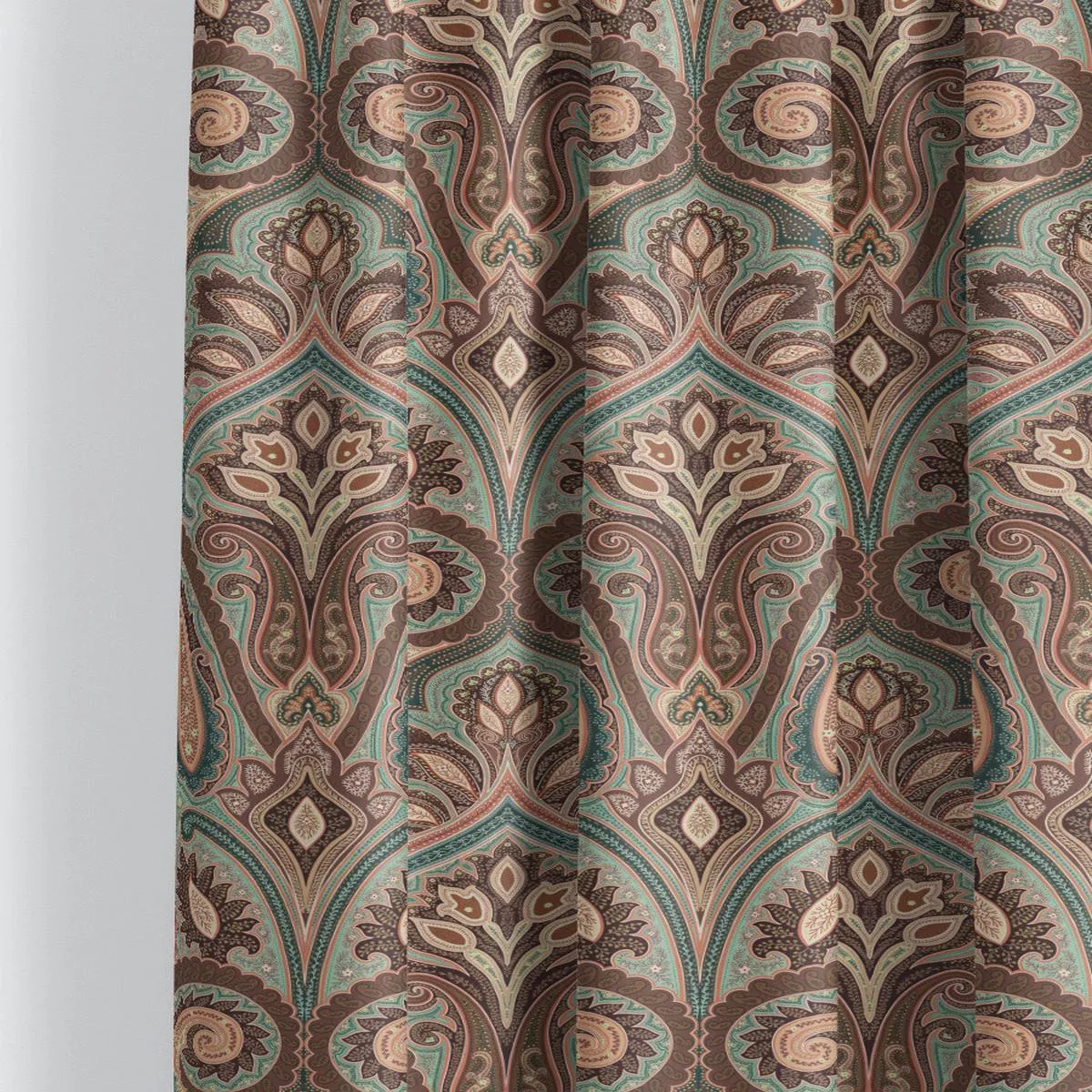 rebecca-fabric-by-yard-mahogany-brown-teal-green-salmon-pink ‘Rebecca’ Fabric by the Yard (Mahogany Brown/ Teal Green/ Salmon Pink)