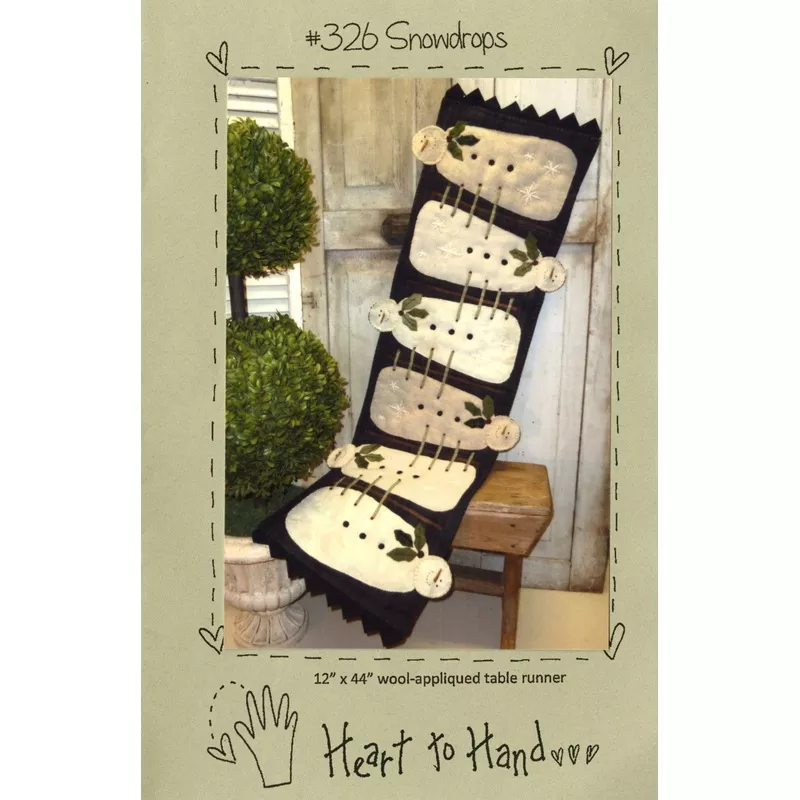 Snowdrops Wool Applique Table Runner Pattern # HTH326 –Special Order