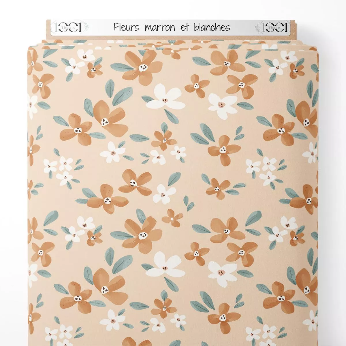 tissu-fleurs-marron-et-blanches Tissu – Fleurs marron et blanches
